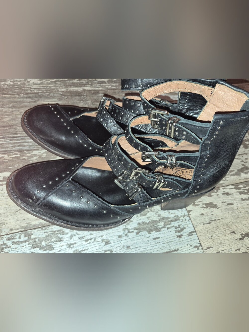 Black Studded Strappy Women’s Leather Shoes - Picture 2 of 3